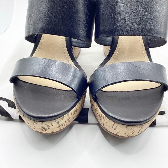 Schutz Kai Soft Black Leather Slip On Cork Wedge Sandal 10 NEW Dustbag - Picture 4 of 10